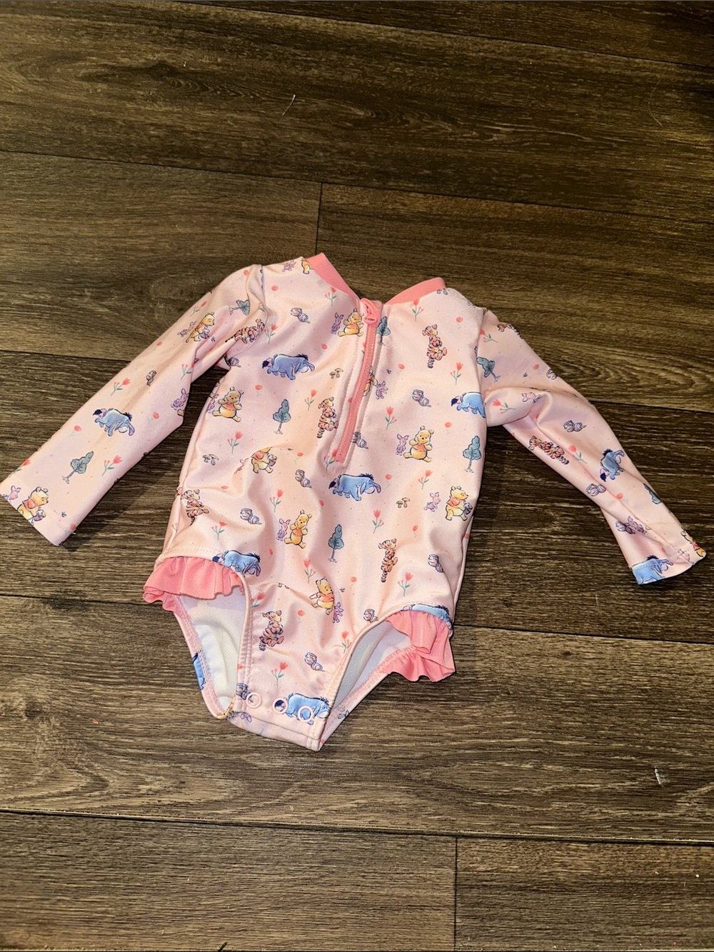 Disney Baby Pink Long-Sleeve One-Piece Swimsuit with Ruffle Trim